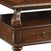 50" Dark Brown Solid Wood Coffee Table With Two Drawers And Shelf