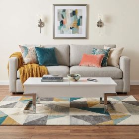 47" White And Silver Rectangular Lift Top Coffee Table