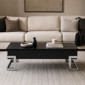 47" Black And Silver Iron Lift Top Coffee Table