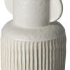 12" White Ribbed Ceramic Cylinder Table Vase