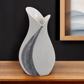10" Gray and Off White Tulip Ceramic Table Vase With Sequins