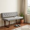 63" Gray and Brown Upholstered Linen Blend Dining Bench