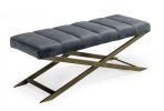 47" Gray And Gold Upholstered Velvet Dining bench