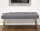 47" Gray and Antiqued Brass Upholstered Linen Blend Dining Bench