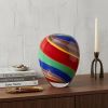 9" Red and Green Murano Glass Striped Round Table Vase