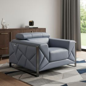 Mod Slate Blue Leather and Chrome Deco Accent Chair