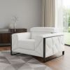 Mod Winter White Leather and Chrome Deco Accent Chair