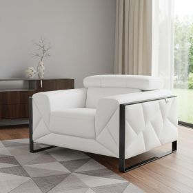 Mod Winter White Leather and Chrome Deco Accent Chair
