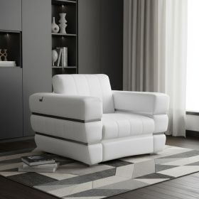 Winter White Stripe Top Grade Italian Leather Chair
