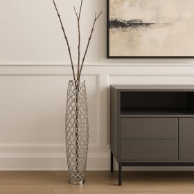 40" Crystal Glass Silver Oval Floor Vase