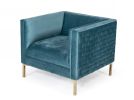33" Teal Woven Velvet And Gold Arm Chair