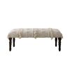47" Cream And Black Leg Abstract Stripe and Dot Upholstery Bench