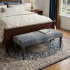 47" Blue And Cream Abstract Design Blue Leg Upholstered Bench