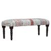 47" Ivory Red and Pink Black Leg Chevron Stripe Upholstered Bench