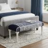 47" Blue And Gray Textural White Leg Upholstered Bench