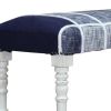 47" Blue And Gray Textural White Leg Upholstered Bench