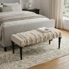 47" Cream Textural Boho Stripe Black Leg Upholstered Bench