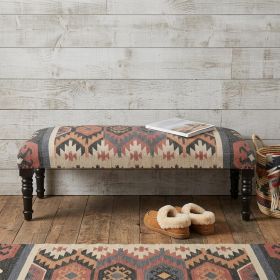 47" Brown Red and Natural Black Leg Southwest Upholstered Bench