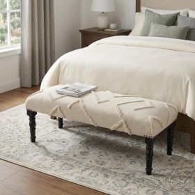 47" Cream And Black Leg Abstract Upholstered Bench