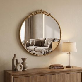 32" Gold Crowned Top Iron Framed Accent Mirror