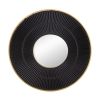 32" Black and Gold Round Manufactured Wood and Metal Framed Accent Mirror