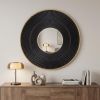 32" Black and Gold Round Manufactured Wood and Metal Framed Accent Mirror