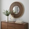 32" Brown and Gold Round Manufactured Wood and Metal Framed Accent Mirror