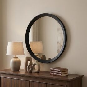 20" Black Round Wood Framed Accent Mirror