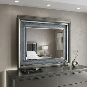 39" Metallic Gray Lighted Arch Dresser Mirror