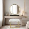 19" Faux Fur, Mirror, Black & Brass Finish Round Makeup Shaving Tabletop Mirror