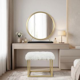 19" Faux Fur, Mirror, Black & Brass Finish Round Makeup Shaving Tabletop Mirror