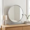 19" Faux Fur, Mirror, White & Chrome Finish Round Makeup Shaving Tabletop Mirror