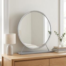 19" Faux Fur, Mirror, White & Chrome Finish Round Makeup Shaving Tabletop Mirror
