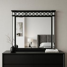 42" Mirrored, Black & Sliver Finish Dresser Mirror