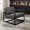 28" Gray Black Top Grain Leather And Steel Solid Color Arm Chair