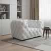 57" White And Black Top Grain Leather Tufted Chesterfield Chair