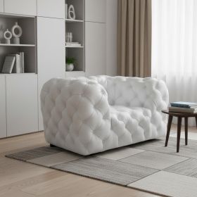 57" White And Black Top Grain Leather Tufted Chesterfield Chair