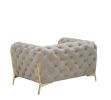 50" Beige Velvet And Gold Solid Color Chesterfield Chair