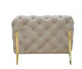 50" Beige Velvet And Gold Solid Color Chesterfield Chair