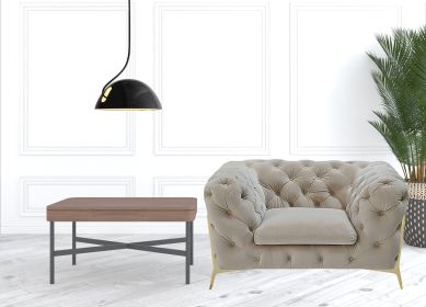 50" Beige Velvet And Gold Solid Color Chesterfield Chair