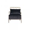25" Black Velvet And Gold Solid Color Arm Chair