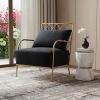 25" Black Velvet And Gold Solid Color Arm Chair