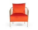 27" Orange Velvet And Gold Solid Color Arm Chair
