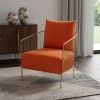 27" Orange Velvet And Gold Solid Color Arm Chair