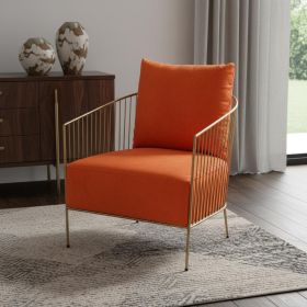 27" Orange Velvet And Gold Solid Color Arm Chair