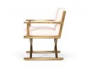 27" White Sherpa And Gold Directors Arm Chair
