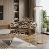 34" Beige And Black 100% Polyester And Gold Animal Print Arm Chair