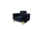 45" Black Velvet And Gold Solid Color Arm Chair