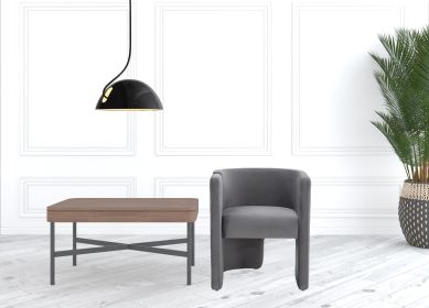 24" Grey Velvet Asymmetrical Base Arm Chair