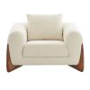 45" Cream And Wood Brown Sherpa Arm Chair